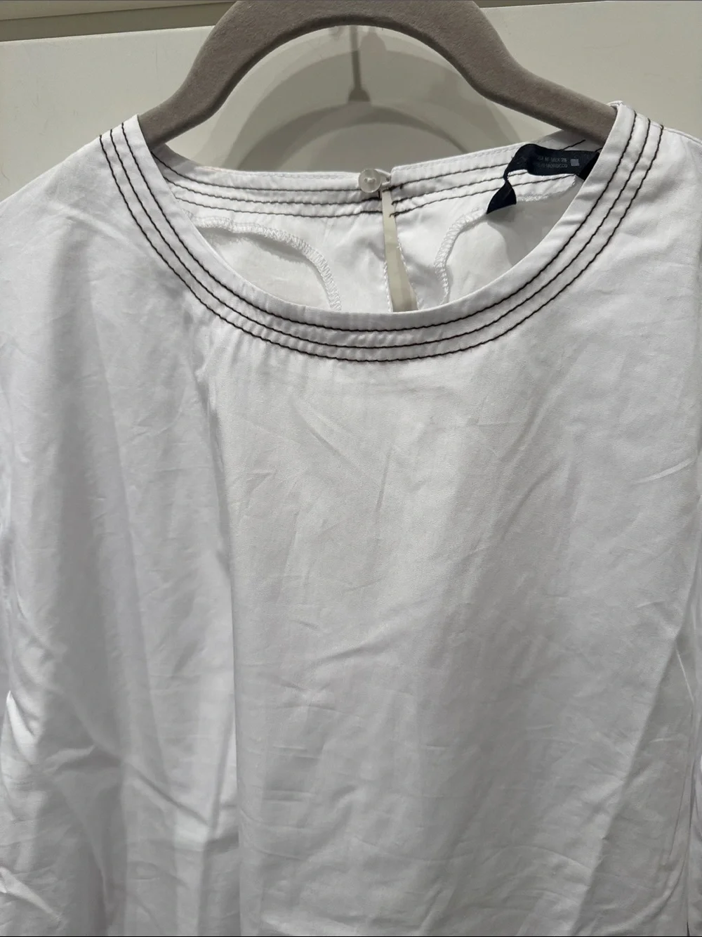 Zara Women's White balloon Sleeve Blouse - Elegant brown Embroidered Trim